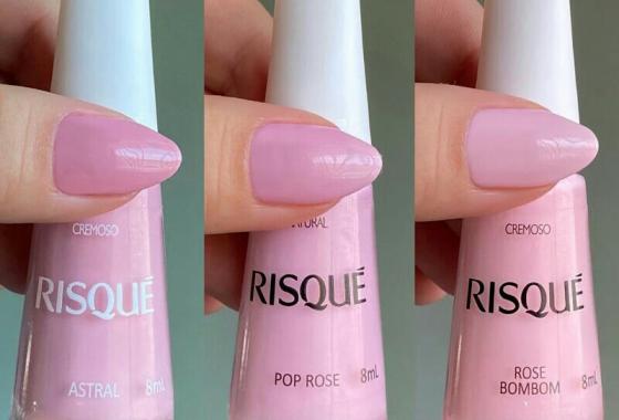 [Kit 3 Esmalte Risque Tons Rosa Claro , Astral , Pop Rose e Rose Bombom]